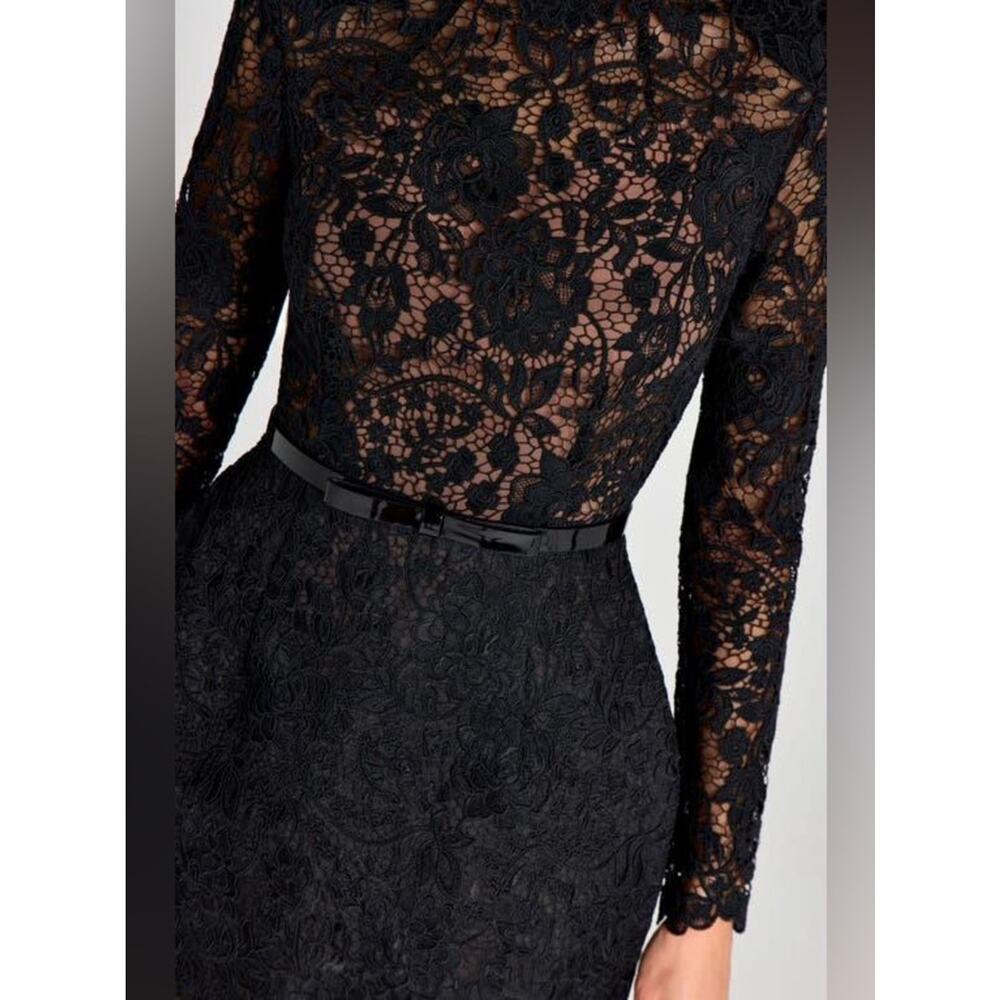 Nadine Merabi Addison Long Sleeve Lace Overlay Cocktail Minidress in Black 4 - Picture 3 of 8